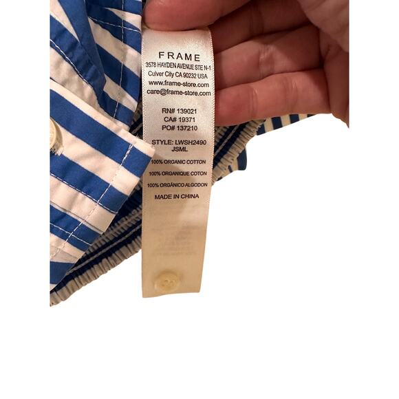 Frame Organic Cotton Striped Cropped Button Front Short Sleeved Shirt, XS - Picture 6 of 9